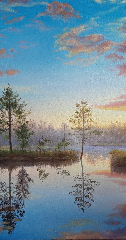 "Sunset on the lake", landscape by Anna Steshenko