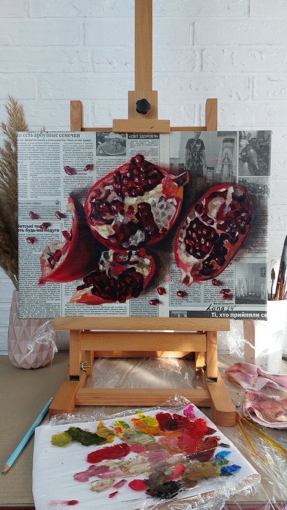 Pomegranate newspaper art