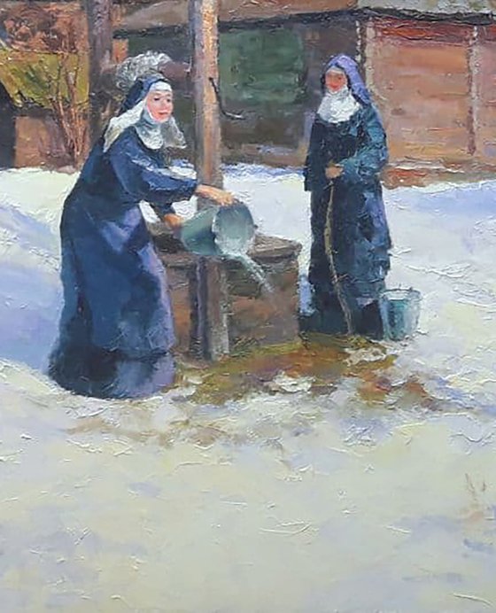 Oil painting Near the well