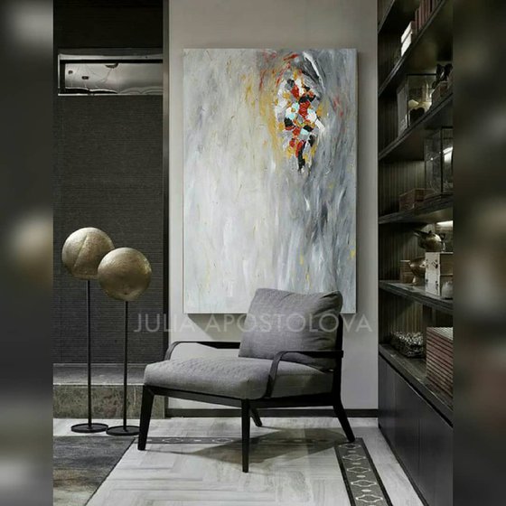 XXL Wall Art, Minimalist Painting, Original Abstract Art, Gray Silver Gold, Contemporary Art, Ready to Hang, Huge Painting, Large Modern Wall Art Decor - ''A Winter Reverie''