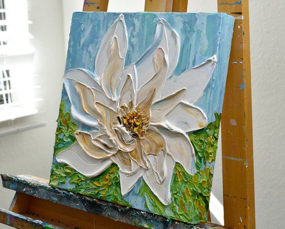 Magnolia IV - Original Textured Floral Painting, Impressionist Art