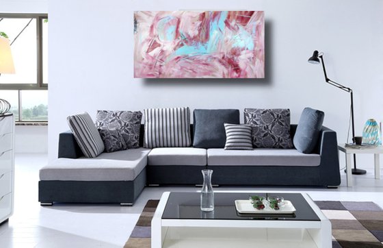 painting of a room/abstract geometric/original painting/oversized paintings/horizontal abstract painting size- 150x80 cm  title c657