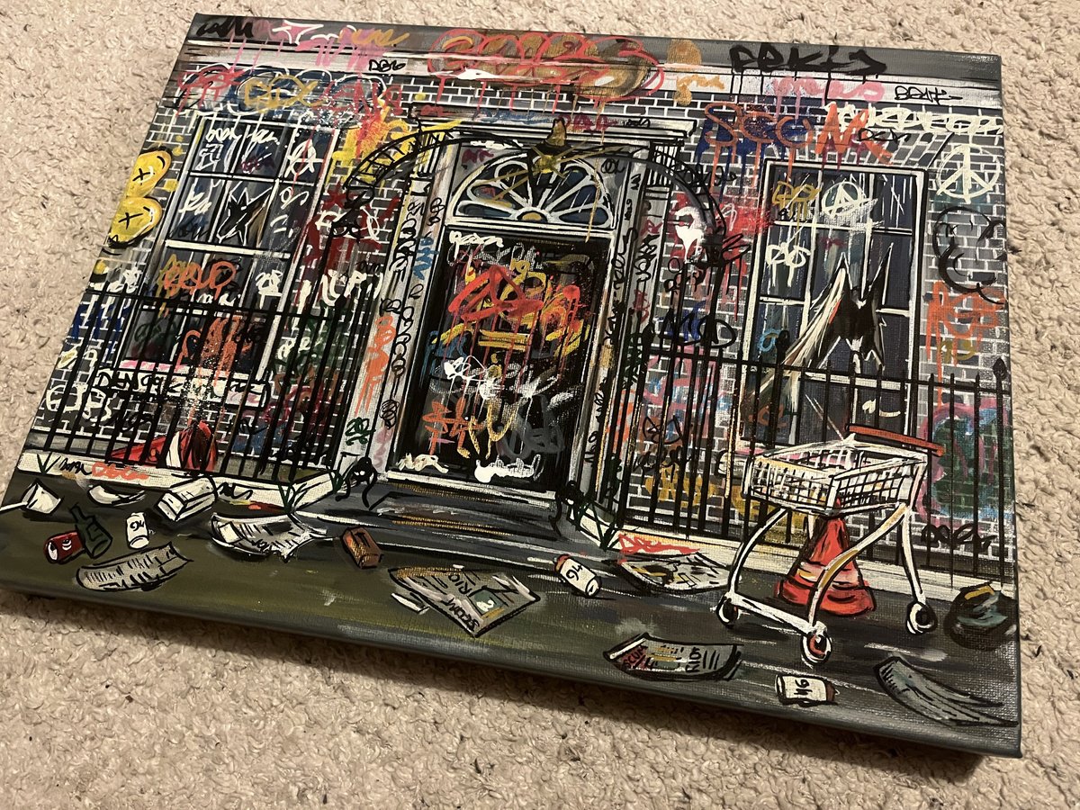 Illustrative Cityscapes Painting By John Curtis, 16 X 12, Number 10, Original Artwork