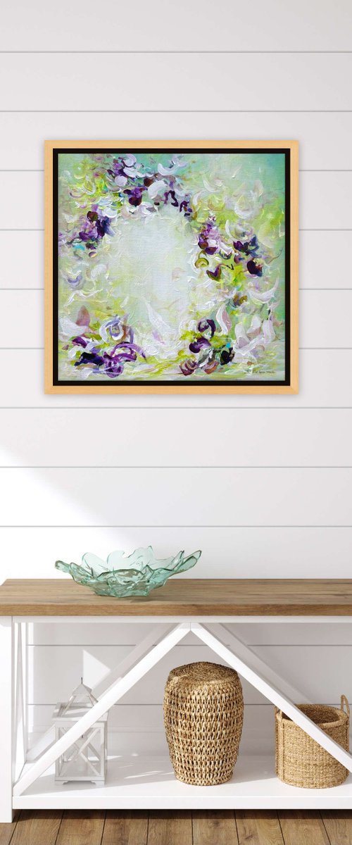 Original Abstract Floral Botanical Painting Textured Art Green Violet Purple Flowers. Textured Modern Impressionistic Art. 2021 by Sveta Osborne