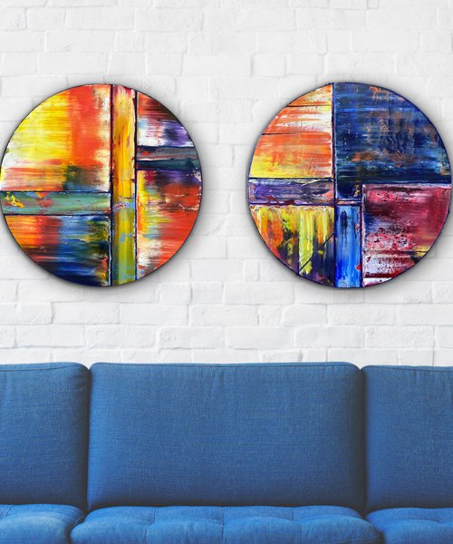 "Coming Full Circle" - Save As A Series - Original PMS Oil Painting Diptych On Circular Wooden Panels - 36 x 18 inches by Preston M. Smith (PMS)