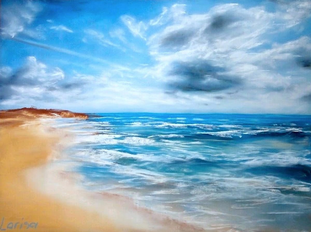 Magnificent beach clouds, original pastel painting by Larisa Carli