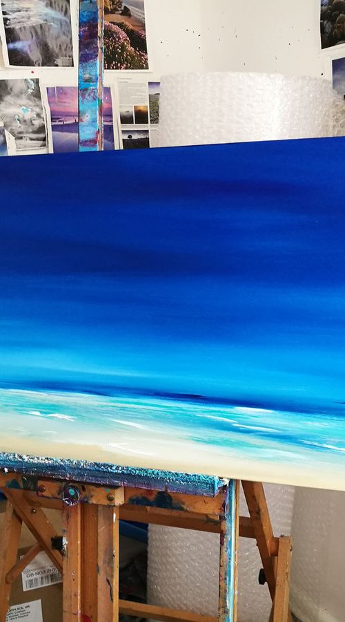 Seascape, Sky Blue  - Panoramic, XL, Modern Art Office Decor Home by Mel Graham