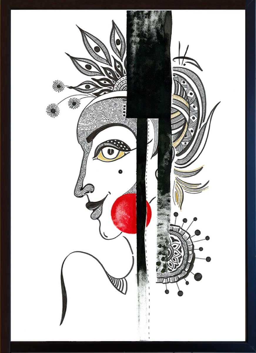 Urban And Pop Portrait Ink Drawing By Silvia Pavlova, 21 X 29", "Bizarre Black", Original Artwork