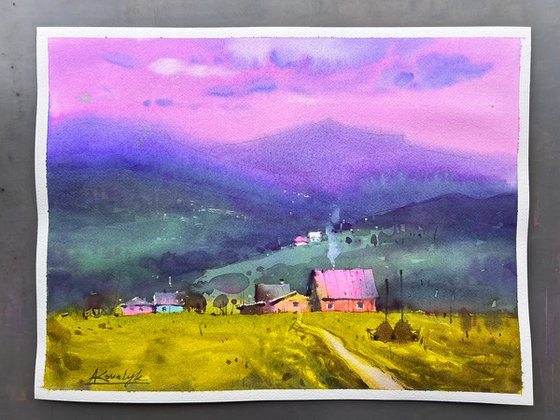 Pink morning in the Carpathians Mountains in Ukraine