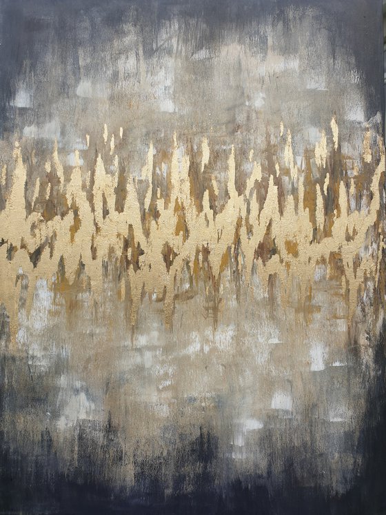 Dripping gold Large ( 80 x 60 cm/ 31 x 24") Mixed Media Gold Leaf Painting Abstract Modern Artwork for Studio Office Decor