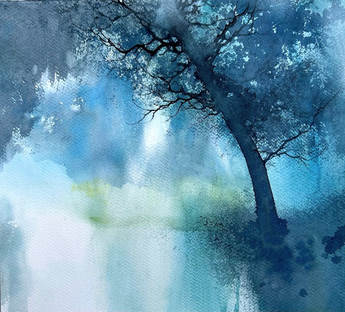 Impressionistic Landscape Watercolour By Nazar Grunyka, 12 X 11", Morning, Original Artwork