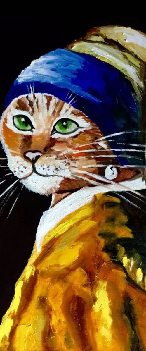 Cat with the pearl earring #4 by Olga Koval