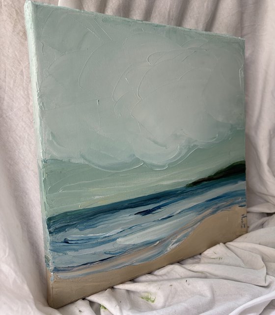 Calm coastal blue shores impasto