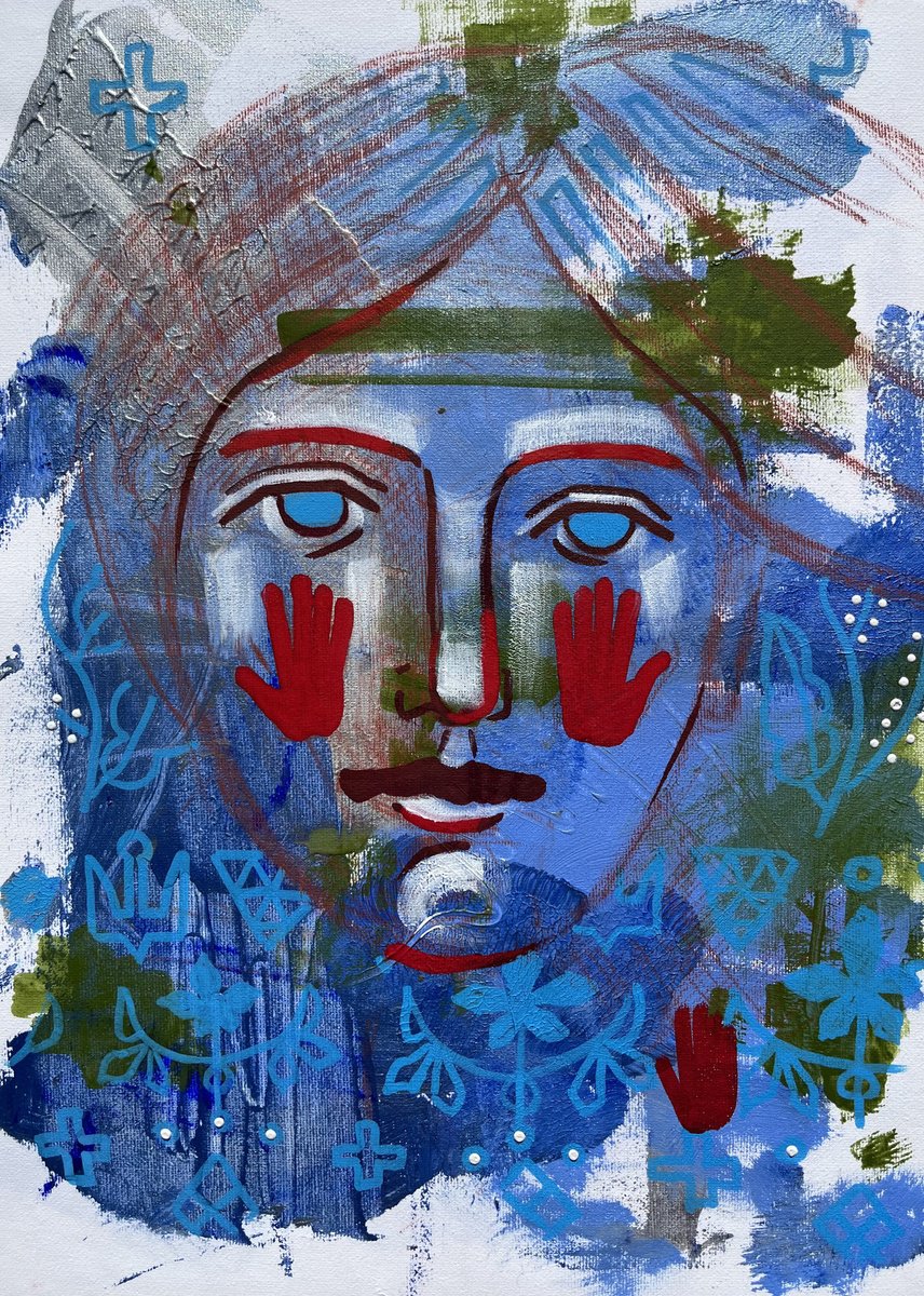 Naive Portrait Acrylic Painting By Yuliia Chaika, 13 X 17", Abstract Painting, Original Artwork