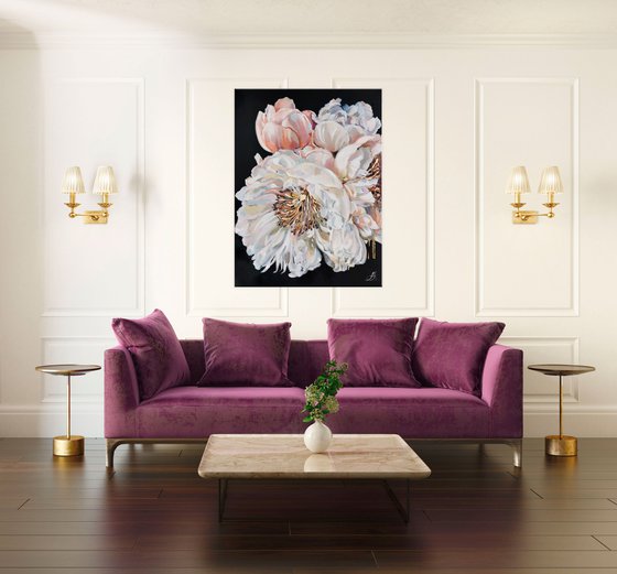 White peonies on canvas