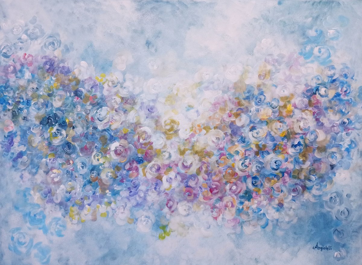 Expressive Abstract Acrylic Painting By Anna Rita Angiolelli, 31 X 24, Secret Garden, Original Artwork