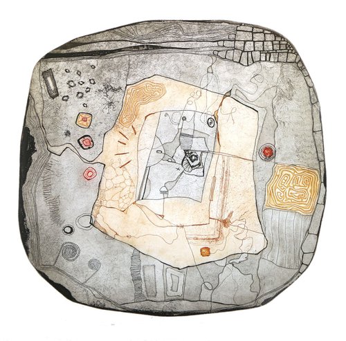 Heike Roesel "Schatzkarte" (treasure map), fine art etching, edition of 25 in variation by Heike Roesel