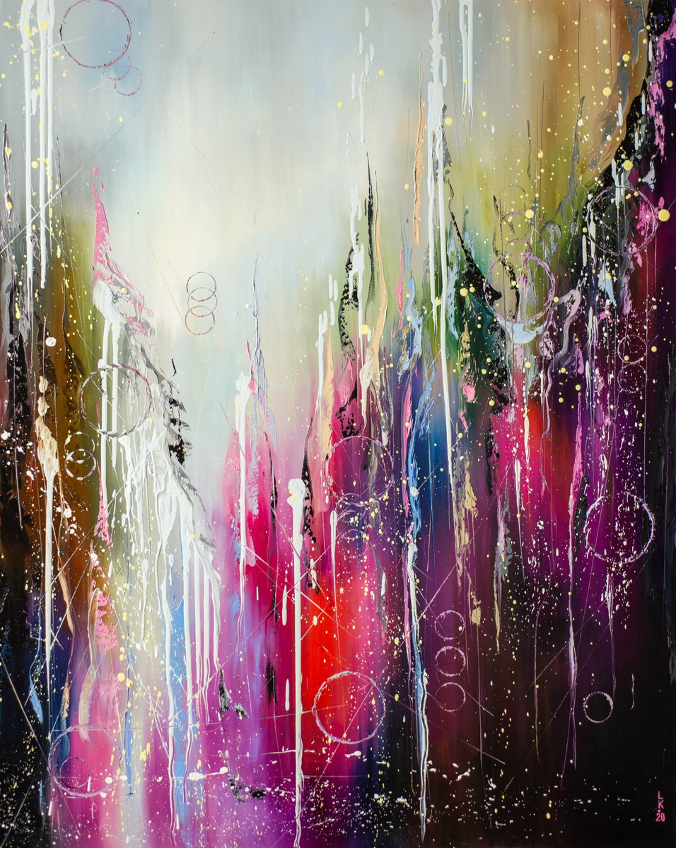 Abstract Oil Painting By Liubov Kuptsova, 31 X 39", Purple Rocks, Original Artwork