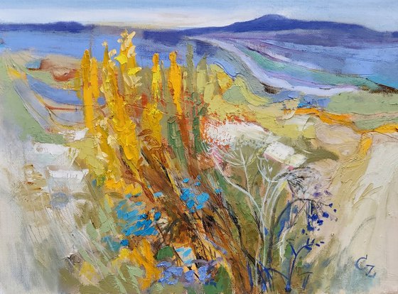 Landscape with flowers.