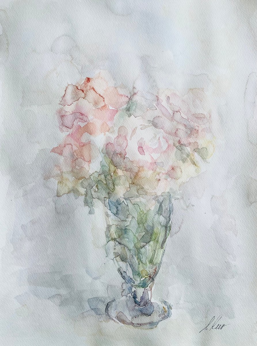 Impressionistic Botanical Watercolour By Elena Klyan, 12 X 16, Roses 2025, Original Artwork