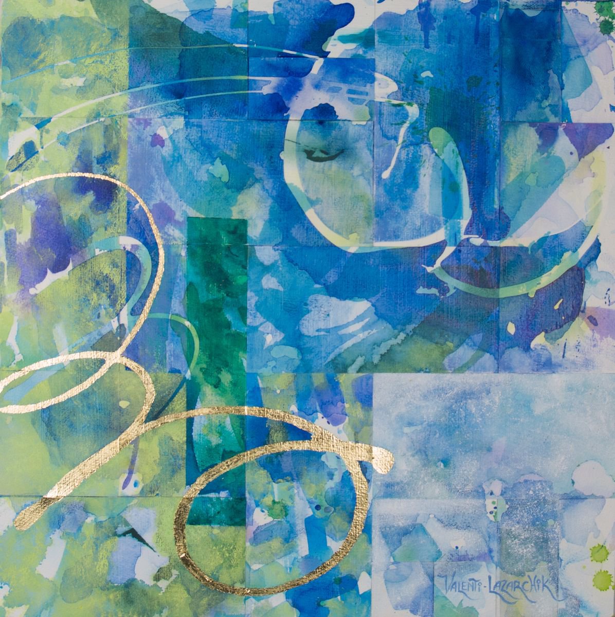 Geometric Abstract Painting By Gina Valenti-Lazarchik, 20 X 20, Quartet 215, Original Artwork