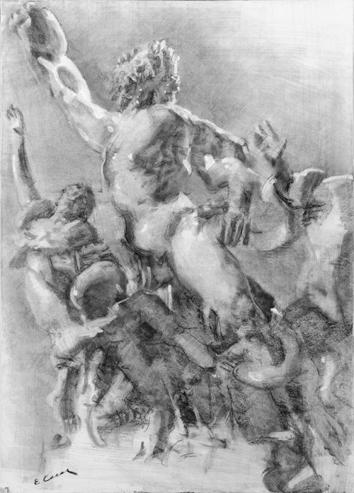 Charcoal drawing on paper "Laocoon and His Sons " by Eugene Segal