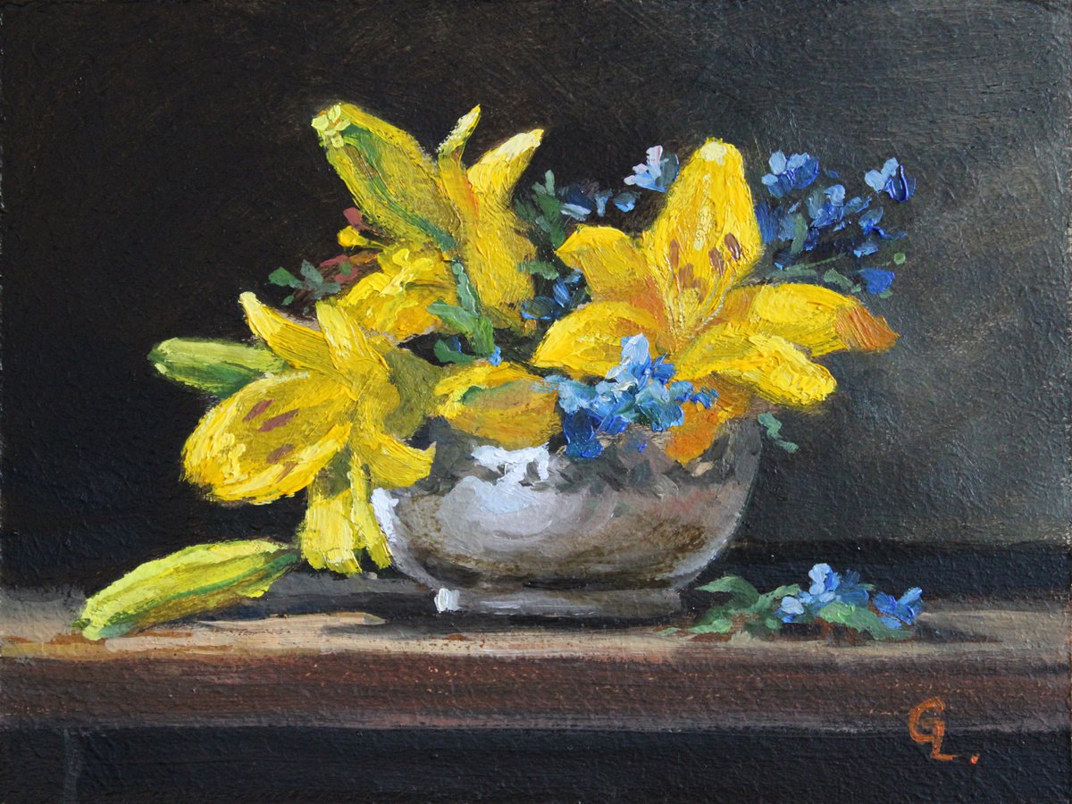 Lilies. 20x15 cm. Original painting. For a gift. by Linar Ganeev