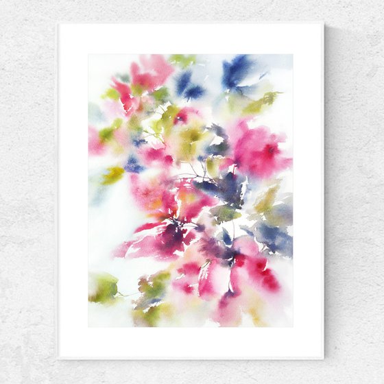 Abstract flowers watercolor painting Southern flowers