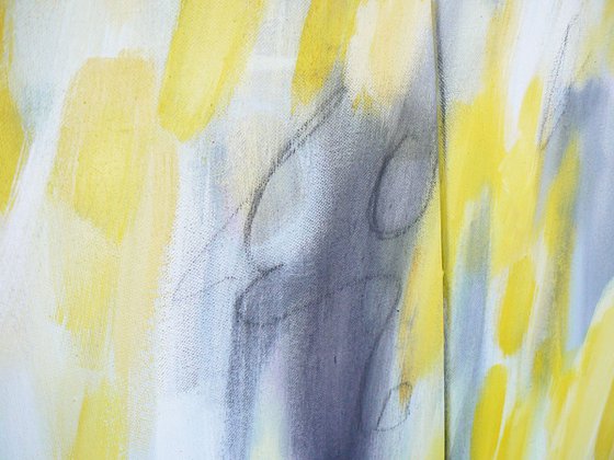 Making my own sunshine (large triptych in yellow and greys)