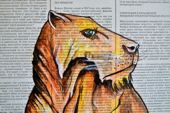 American Lion - Original Painting Collage Art on Vintage Page