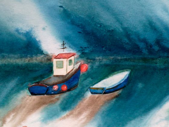 Boat original watercolor painting