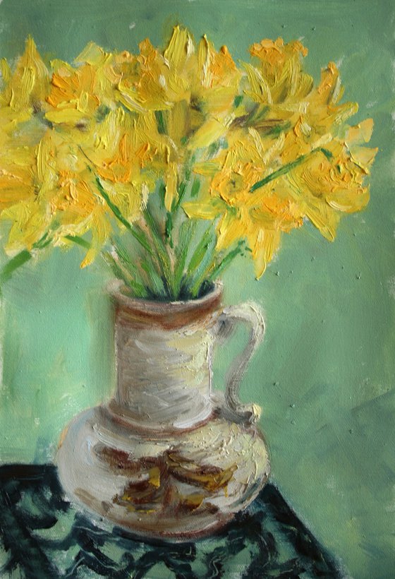 Daffodils in a vase / 11 x 16 inch /  ORIGINAL PAINTING