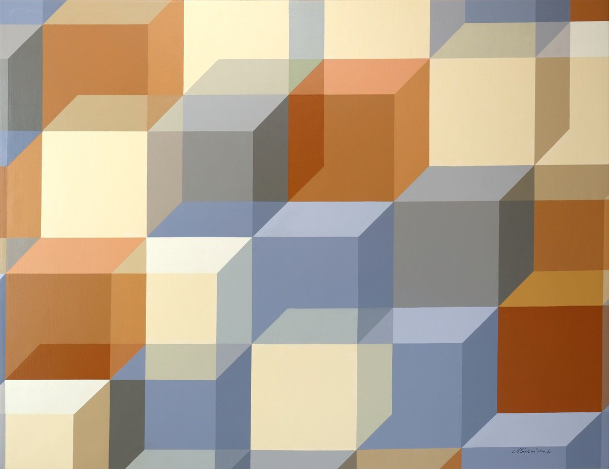 Geometric Abstract Acrylic Painting By Richard Mierniczak, 51 X 39", Composition 20., Original Artwork