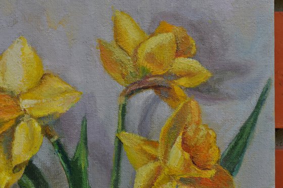 Yellow daffodils original oil painting