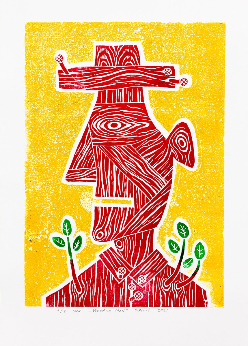 Portrait Limited Edition Print By Oleksandr Korol, 17 X 24", Wooden Man, Original Artwork