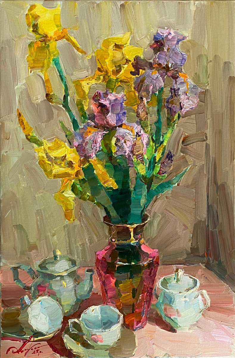 Impressionistic Botanical Oil Painting By Oleksii Chebotaru, 16 X 24", Good Mood, Original Artwork