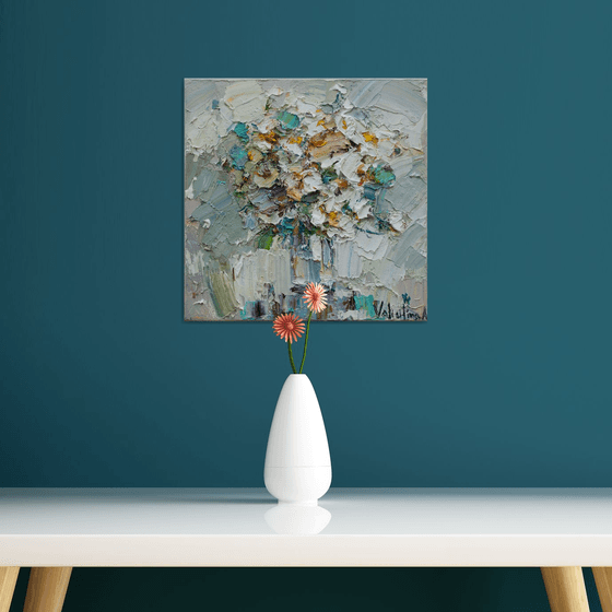 Abstract white flowers Original Oil painting