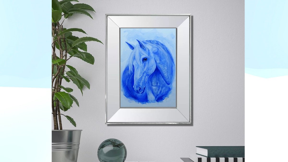 Impressionistic Animal Watercolour By Mel Davies Original Art, 11 X 17", The Blue Horse, Original Artwork
