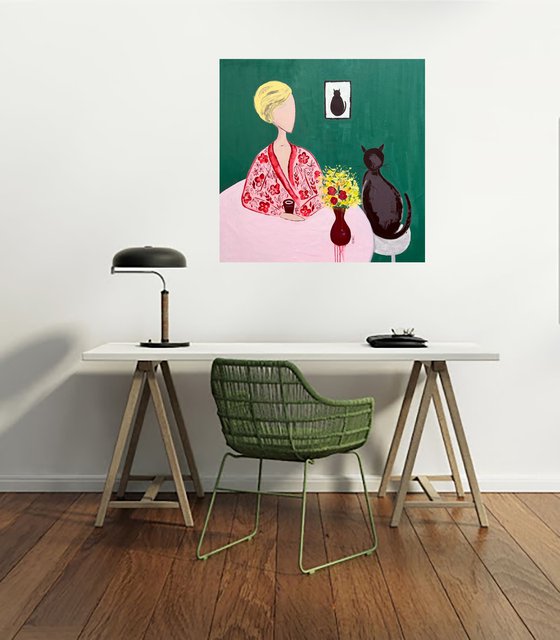 Woman with Cat Original Painting