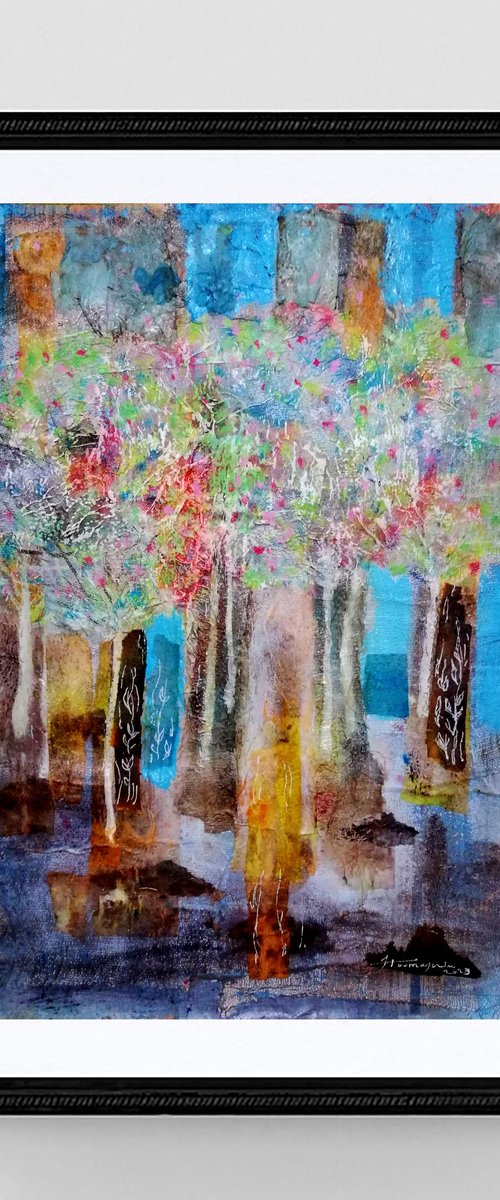 Hidden Heaven-5 (Light Gardaen), Mixed media on paper, 30x42 cm by Jamaleddin Toomajnia