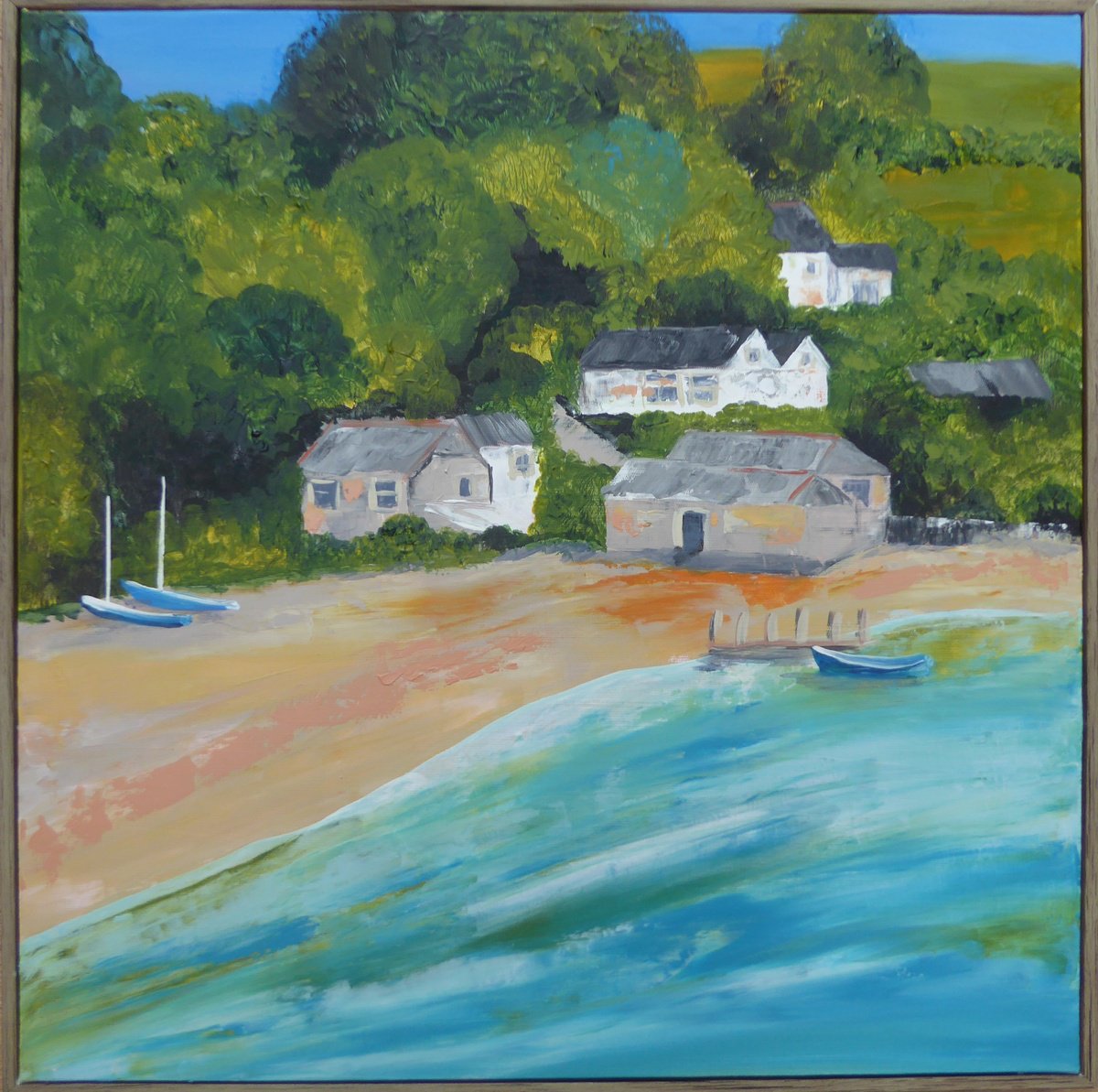 Impressionistic Landscape Acrylic Painting By Elaine Allender, 16 X 16, St Anthony In Meneage, Original Artwork