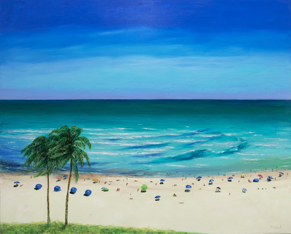 Impressionistic Landscape Oil Painting By Anastasia Woron, 32 X 26, Miami Beach., Original Artwork