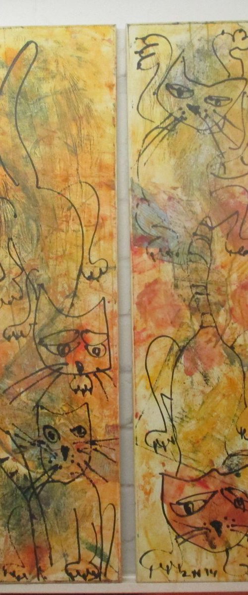 wild cats party xl Oilpainting  2 x 11,8 x 47 inch by Sonja Zeltner-Müller