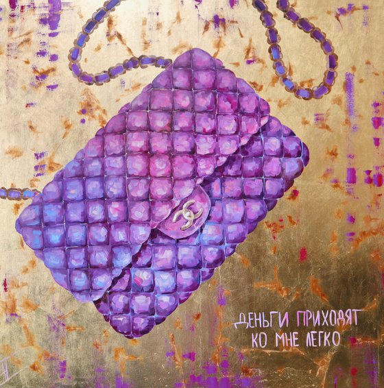 Chanel bag painting. “Money comes to me easily” affirmation golden money luxury painting