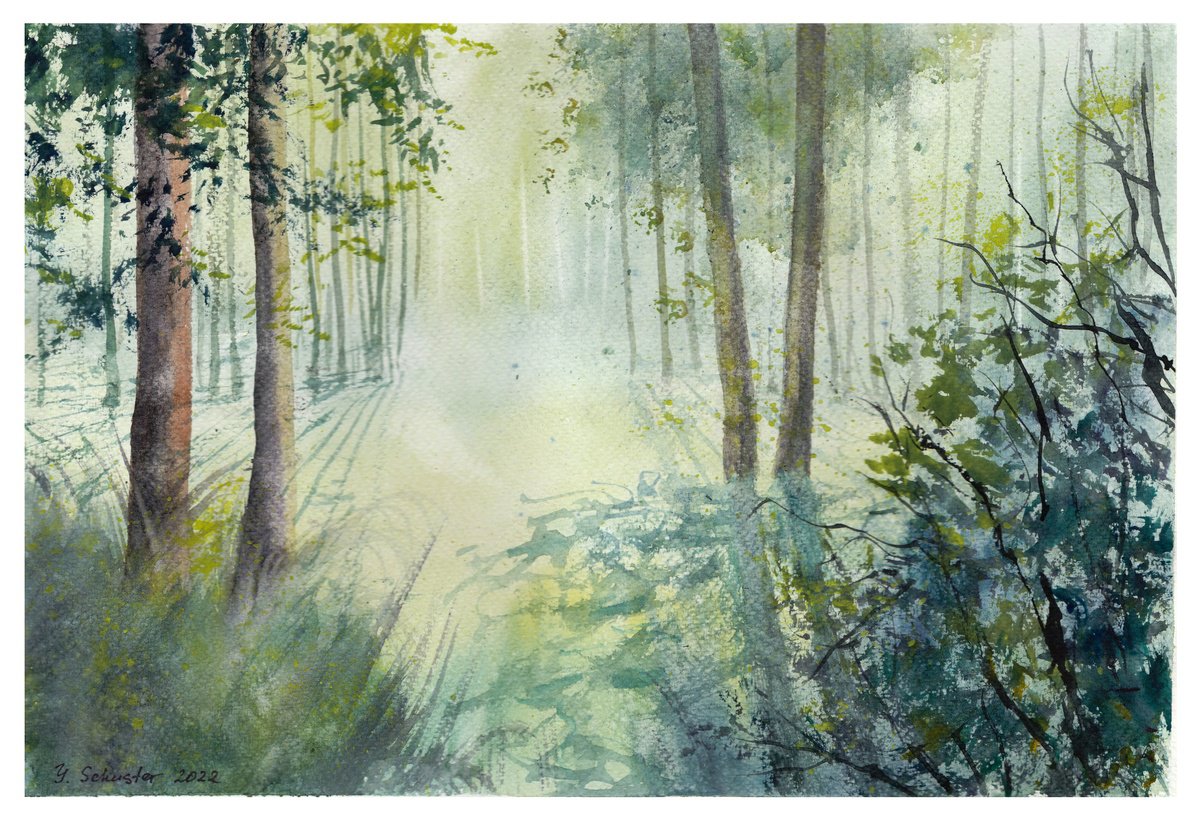 Impressionistic Landscape Watercolour By Yulia Schuster, 14 X 10", Life Goes On, Original Artwork