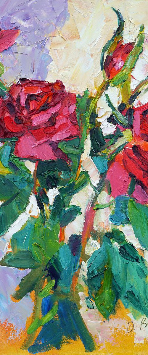 Red roses (etude) original painting by Dima Braga