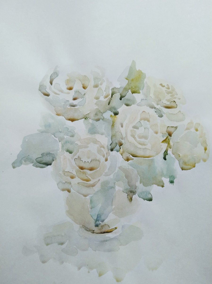 Impressionistic Still Life Watercolour By Elena Klyan, 11 X 15, Roses Original Watercolour, Original Artwork