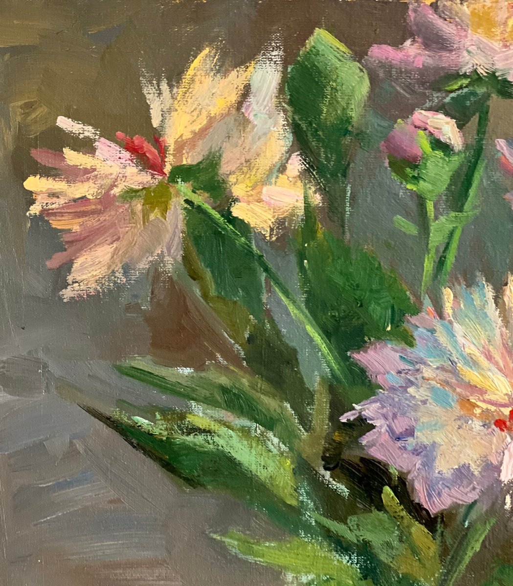 Expressive Botanical Oil Painting By Nithya Swaminathan, 12 X 16", Before They Wilt Away!, Original Artwork