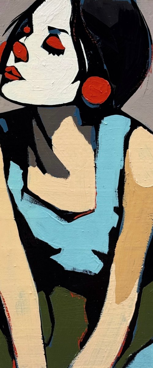 "Woman Clown" Original Painting Green by Daria Baklykova