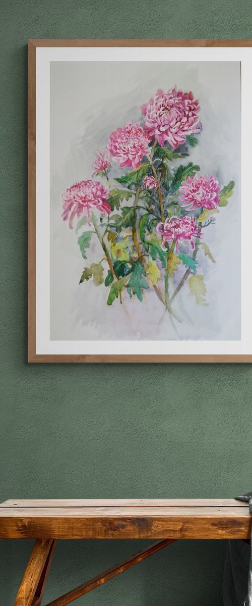 Pink Chrysanthemums Elegance by Ann Krasikova
